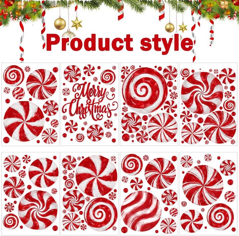 DULEFUN 8 Sheets Christmas Window Clings, Candy Window‘s Decals Oil Painting Christmas Red Candy Stickers for Xmas Home Office School Decor Winter Glass Window Decoration - Image 3